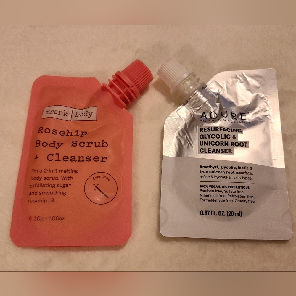 NWT! Frank Body Rosehip Body Scrub & Acure Resurfacing Cleanser Duo
